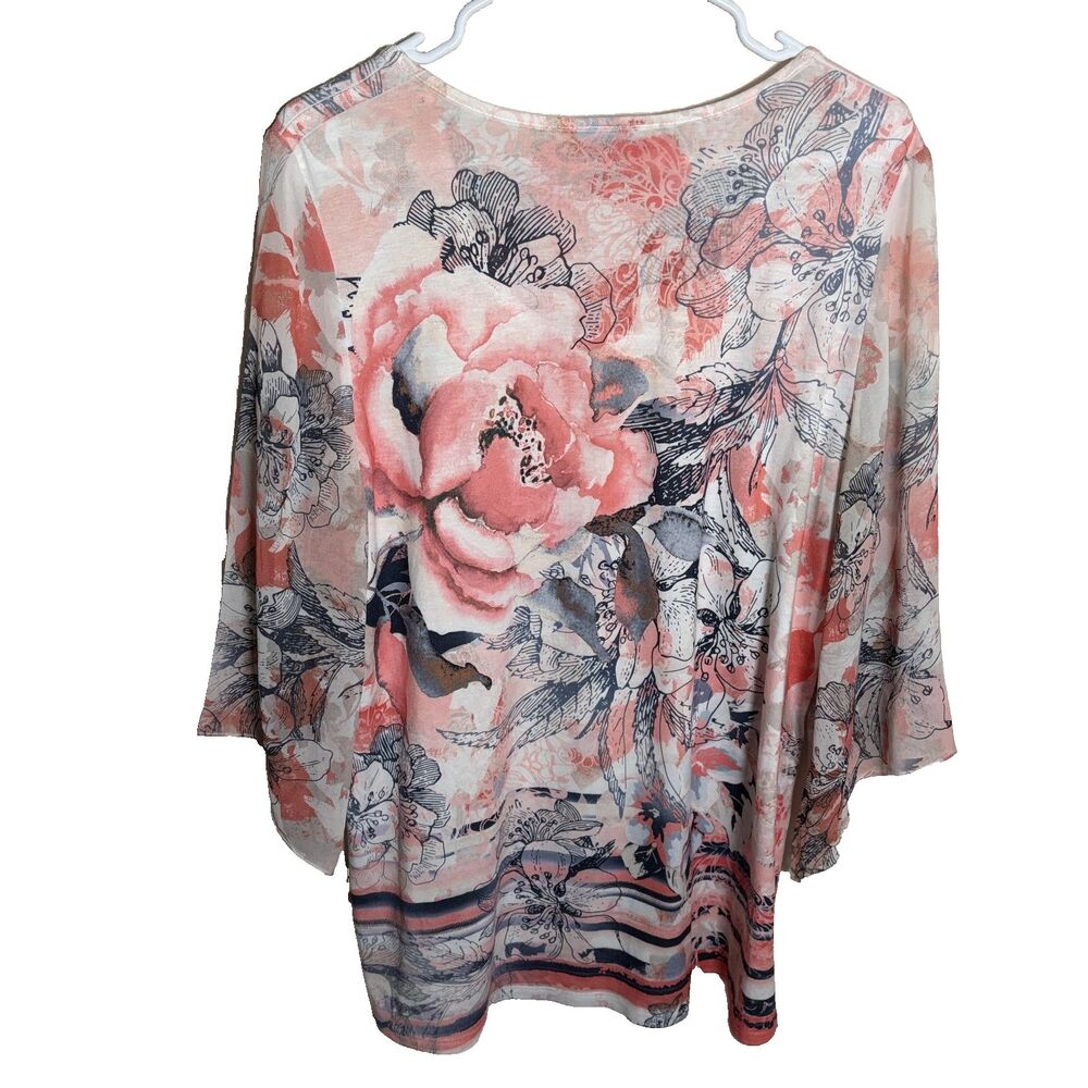 JM Collection Blouse Women's Medium Floral 3/4 Sleeve Round Neck Boho Top - Picture 2 of 8